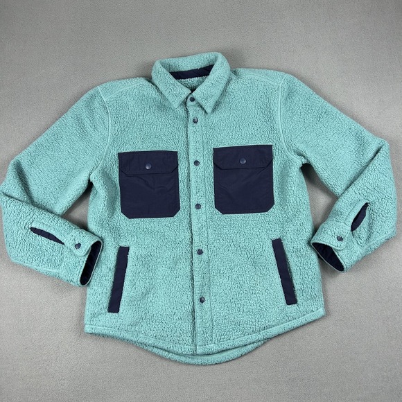 Outerknown Other - Outerknown Jacket Mens Medium Teal Sherpa Fleece Snap‎ Front Shirt Shacket Coat